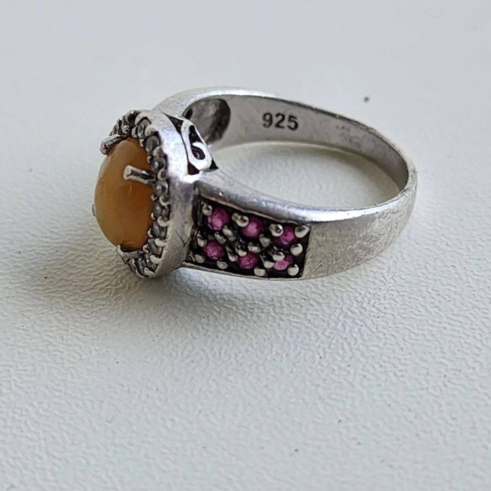 VTG D’Joy Opal Garnet Purple 4.53 g Ring Sterling Silver Signed Statement Sz 7
